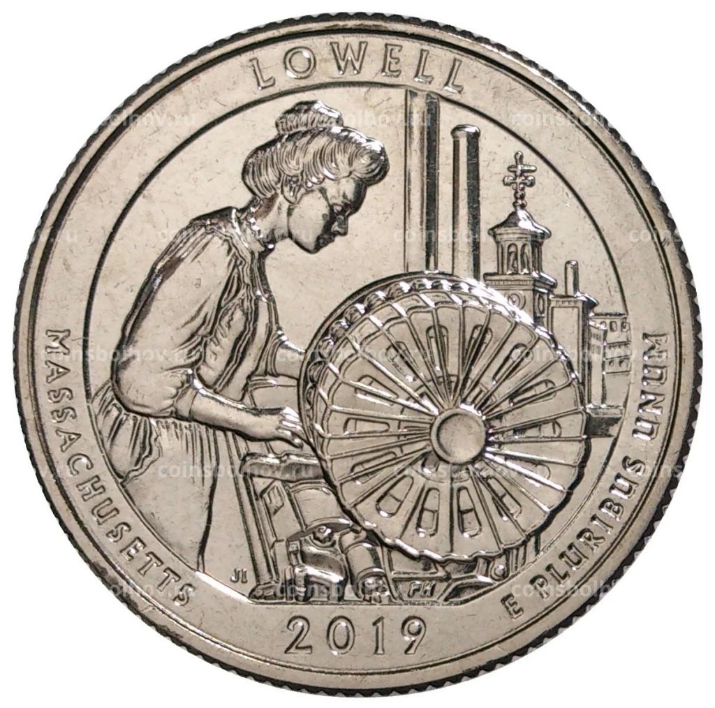 Монета 25 центов 2019 года S США Национальные парки №46 Национальный исторический парк Лоуэлл