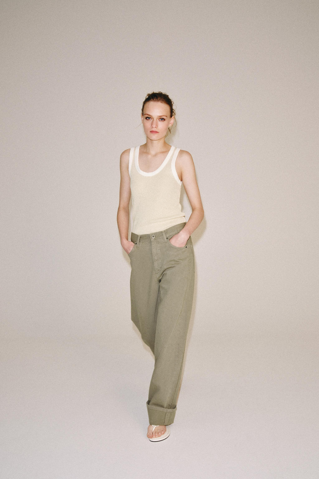 JEANS ZW COLLECTION BAGGY TIRO MEDIO / Khaki - Zara фото 7