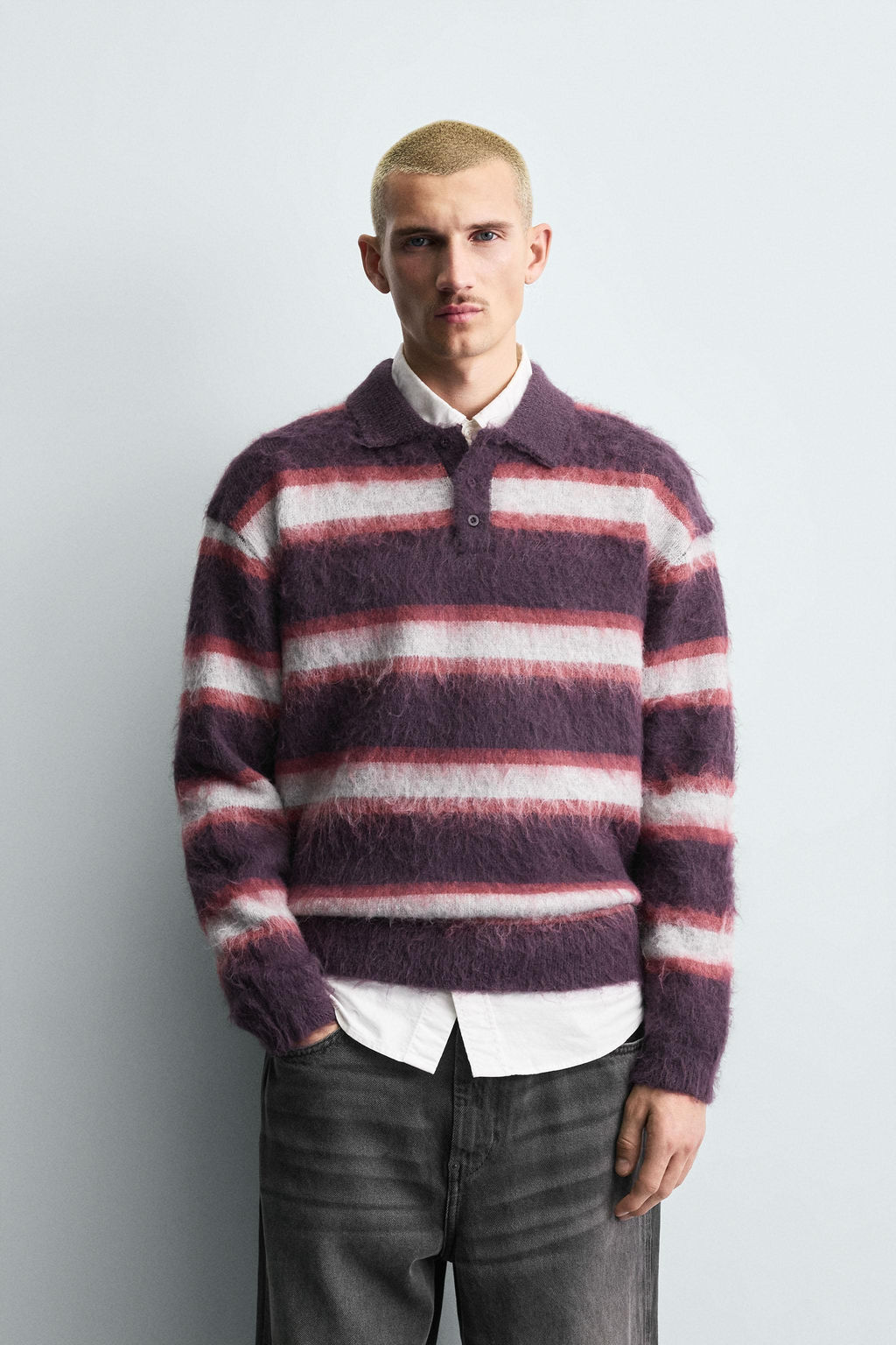 BRUSHED STRIPED KNIT POLO SHIRT - Zara фото 2