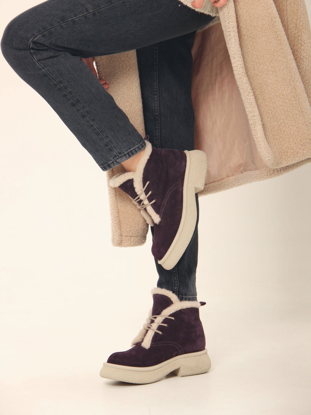 Ботинки 308.агатаw.Сливовая замша з/шерсть