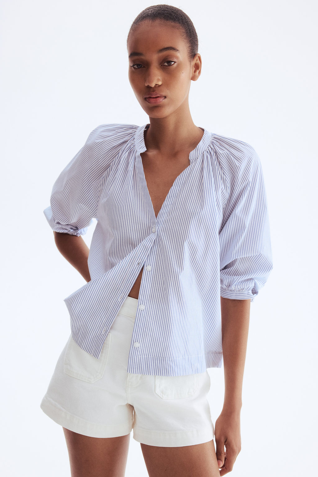 Blusa de popelina con mangas globo - H&m фото 7