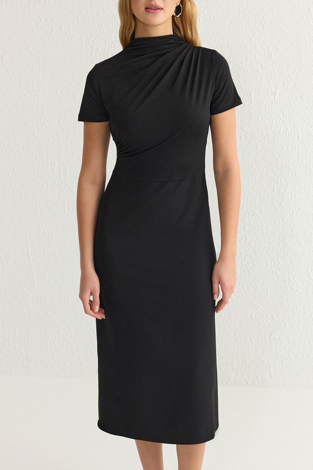 TRENDYOLMILLA Siyah Vucuda Oturan Orme Kumas Mixli Midi Dokuma Elbise TWOSS25EL00136  фото 12