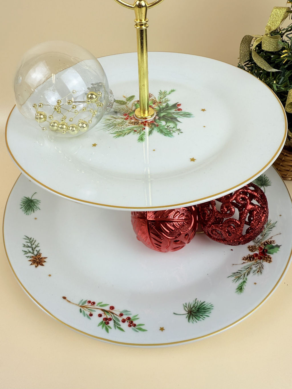 Блюдо 2-х ярусное для торта 27/19см круглое Новогоднее чудо 14354,,