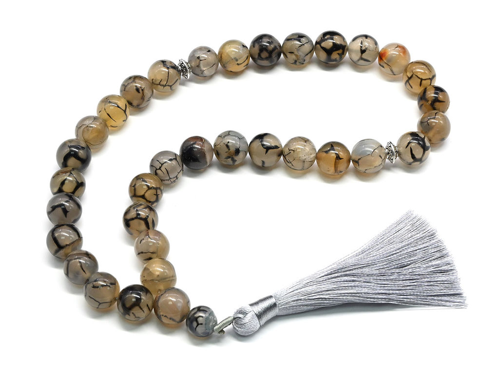 Четки шарик 12мм из агата Вены Дракона, 33 бусины, 40см