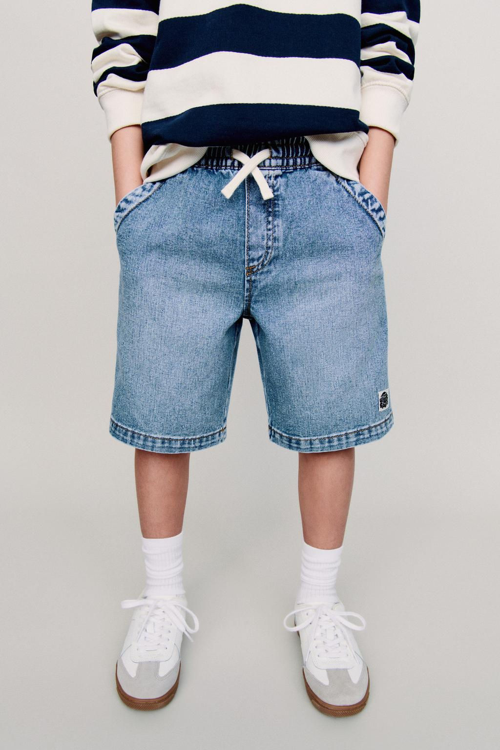 DENIM BERMUDA SHORTS WITH DRAWSTRINGS AND LABEL - Zara фото 6