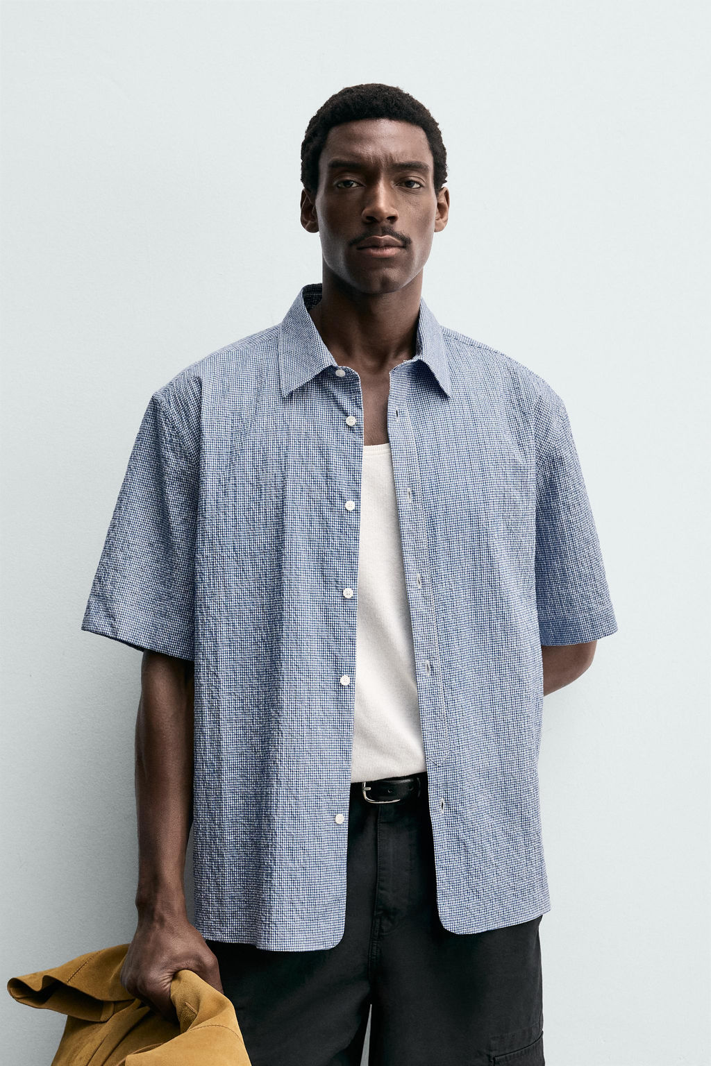 CAMISA REGULAR FIT CUADROS TEXTURA / Azul - Zara фото 2