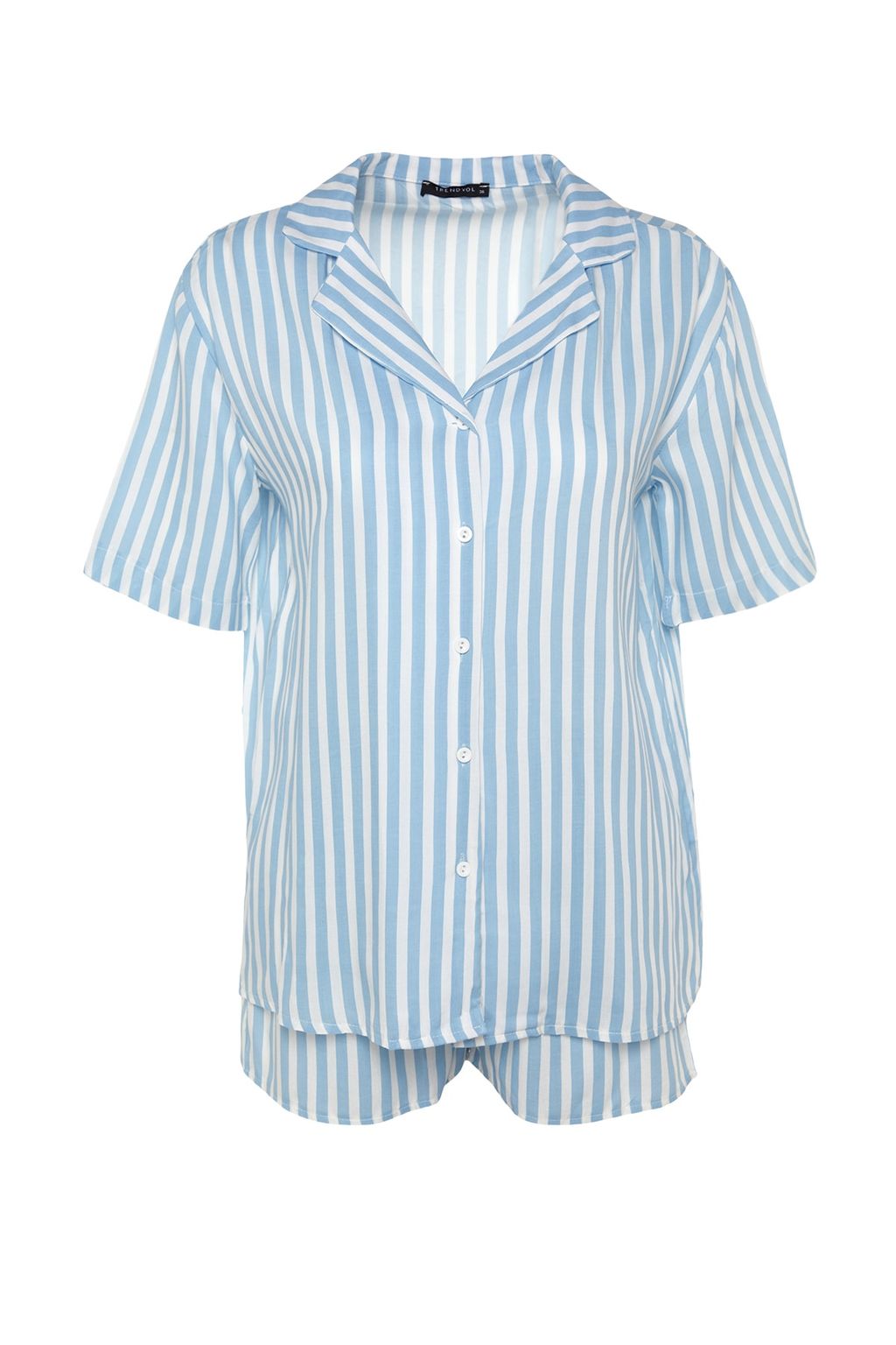 Trendyolmilla Pembe Cizgili Viskon Ustu Genis Kal?p Sortlu Dokuma Pijama Tak?m? THMSS21PT0179  фото 12