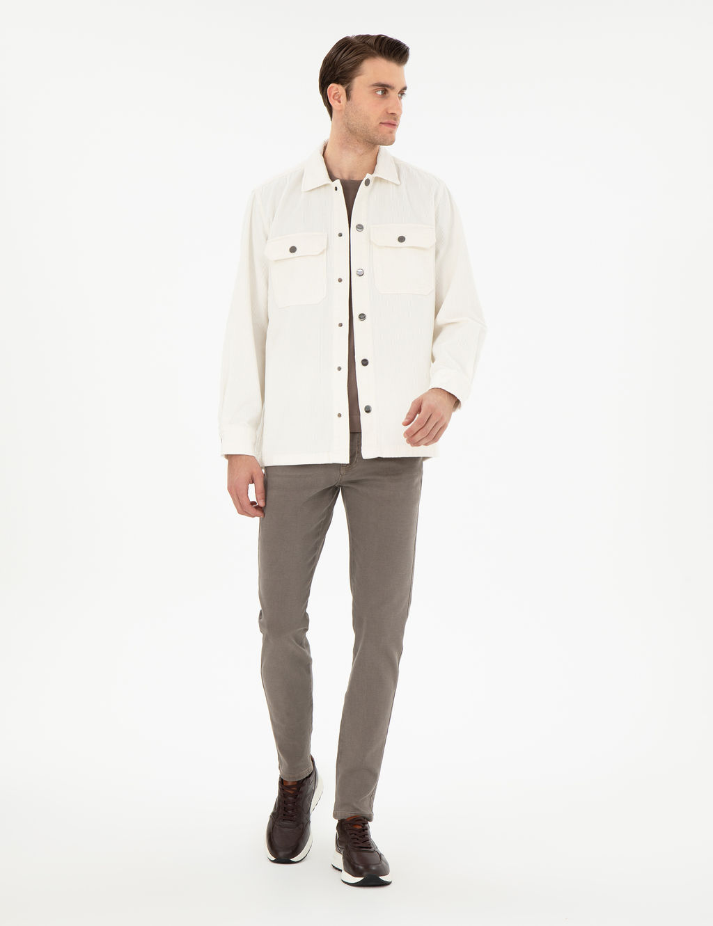 Ekru Klasik Yaka _ift Cepli Oversize G_mlek Ceket