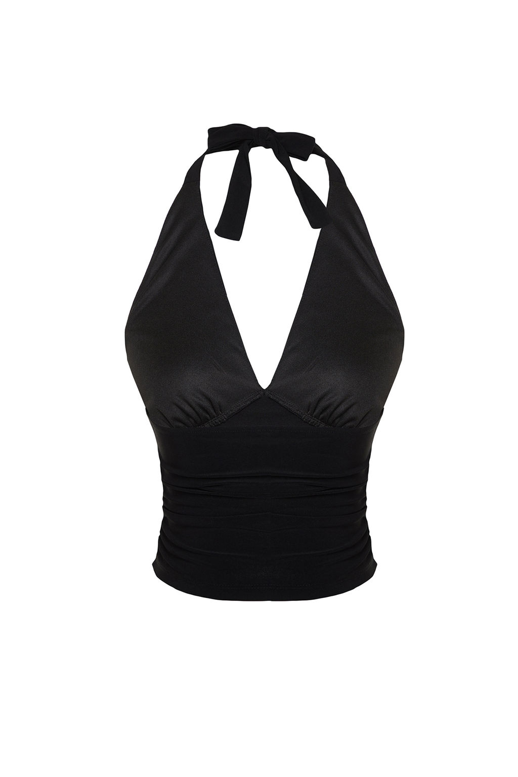 Siyah Boyundan Baglamal? Vucuda Oturan Esnek Crop Orme Bluz TWOSS24BZ00061