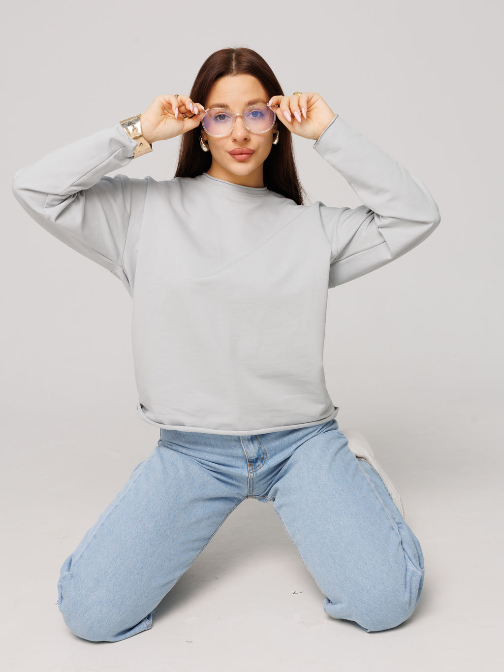 Женский лонгслив из футера 2-х нитки серебристый ВК-25 (61)