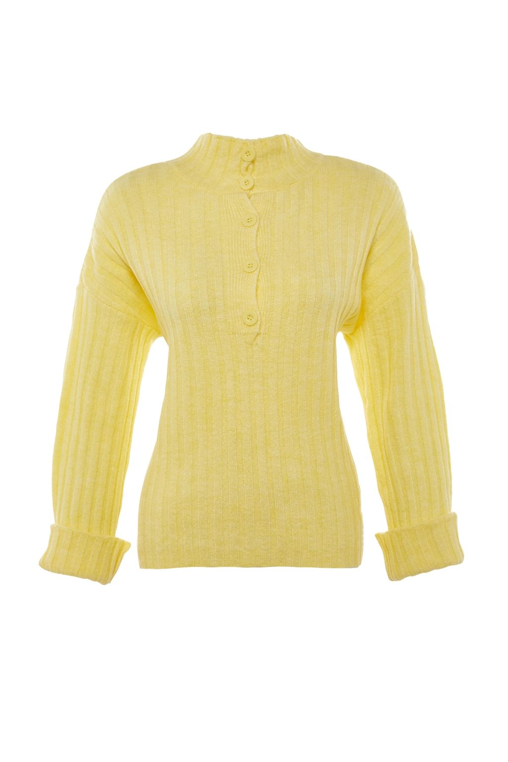 Sar? Genis Kal?p Yumusak Dokulu Dik Yaka Triko Kazak TWOAW21KZ0783 - Trendyolmilla фото 7