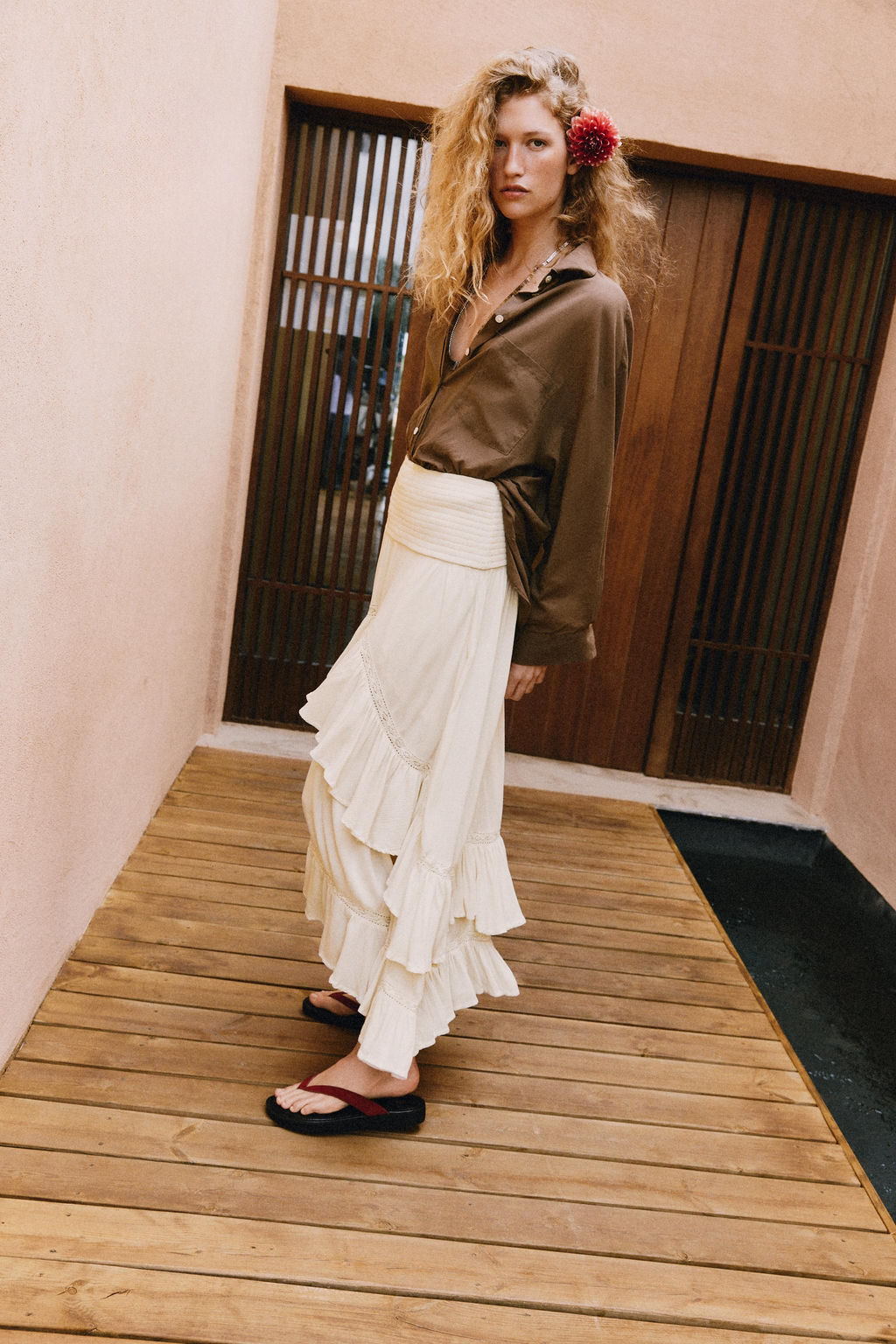 FALDA MIDI VOLANTES / Beige - Zara фото 2