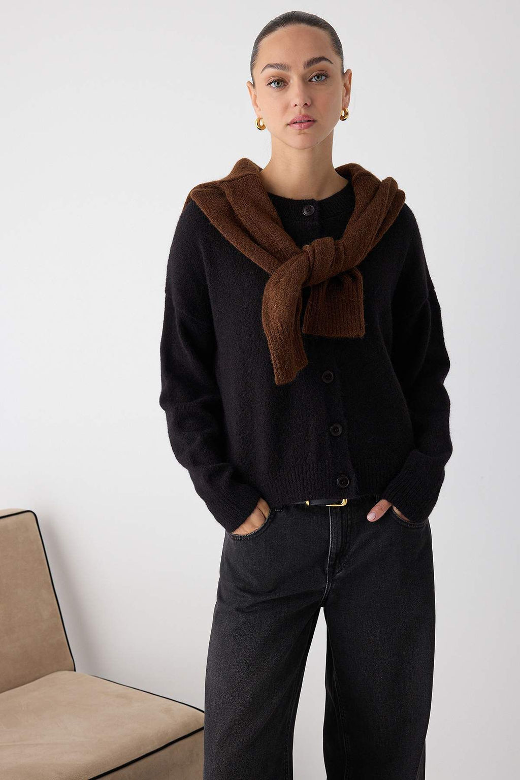 Wardrobe Essentials Siyah Alpaka Yunu Kar?s?ml? Genis Kal?p Triko H?rka | TWOAW26HI00089