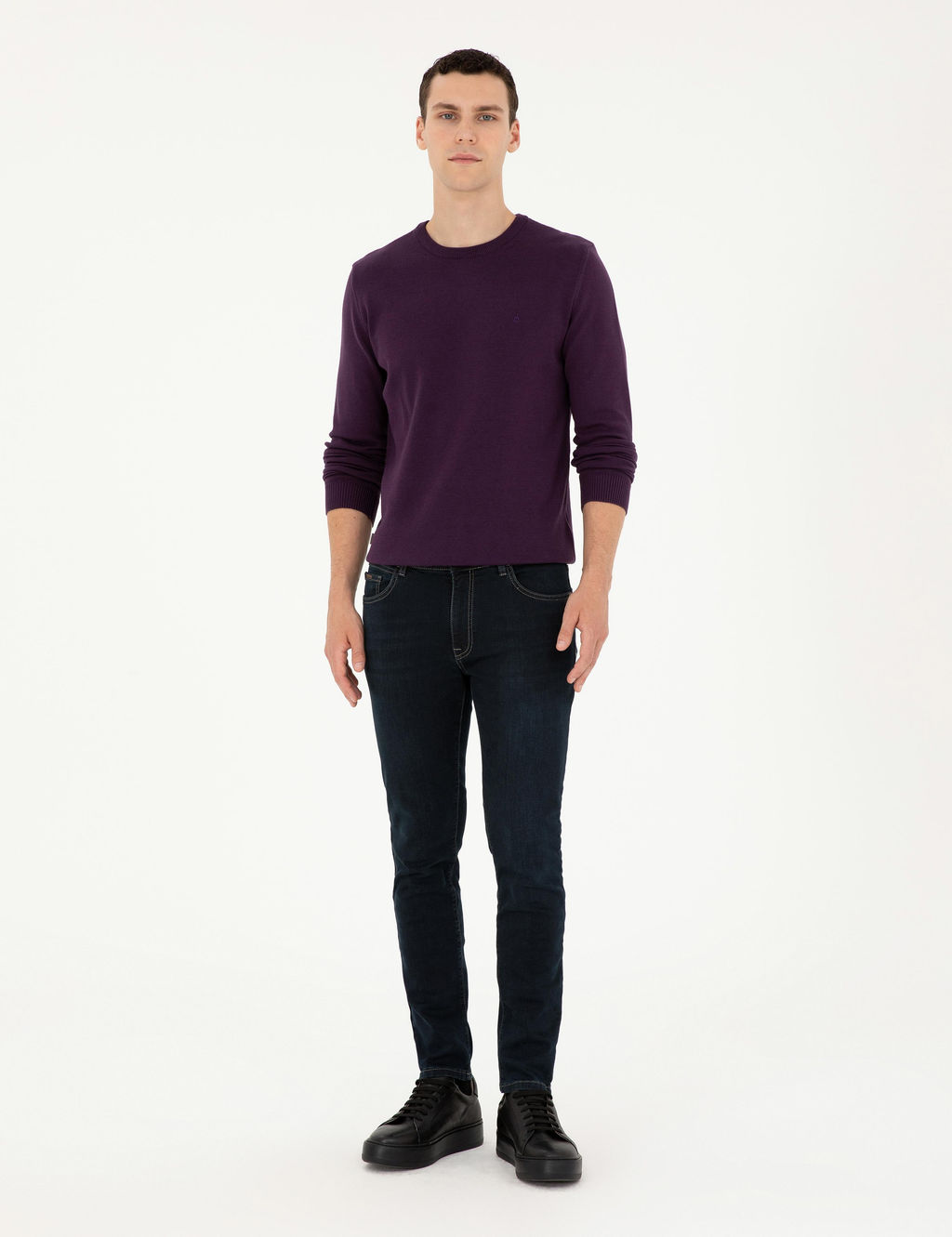 Mor Slim Fit Bisiklet Yaka Basic Triko Kazak - Pierre cardin фото 4