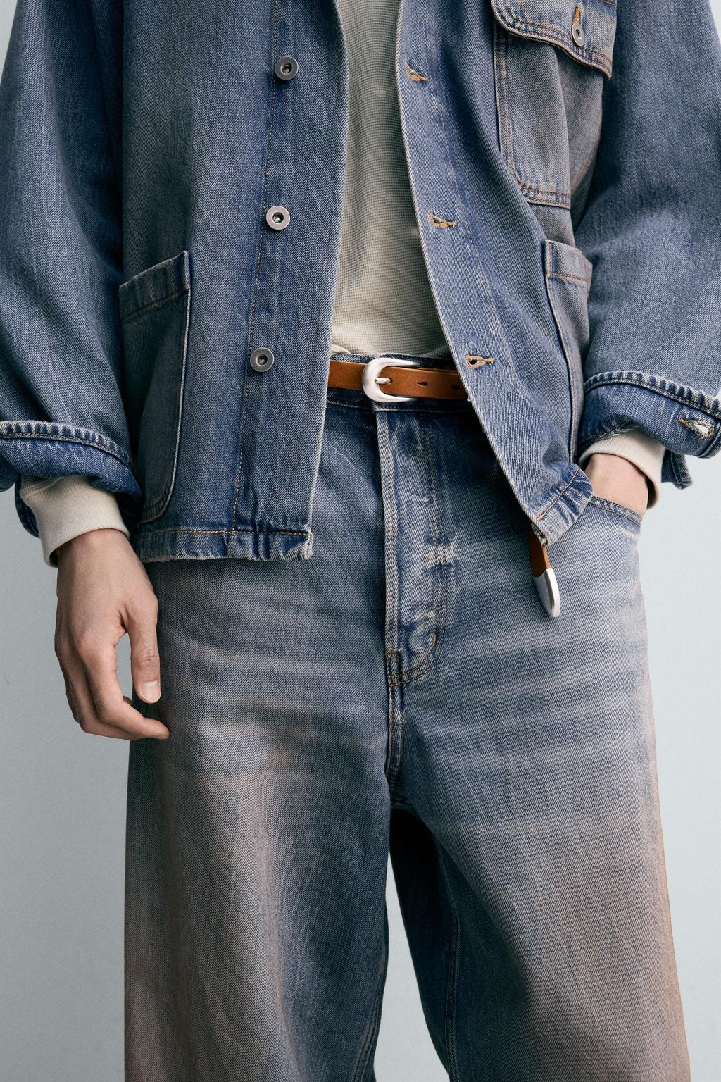 JEANS BAGGY FIT LAVADO EFECTO VINTAGE / Azul medio - Zara фото 7