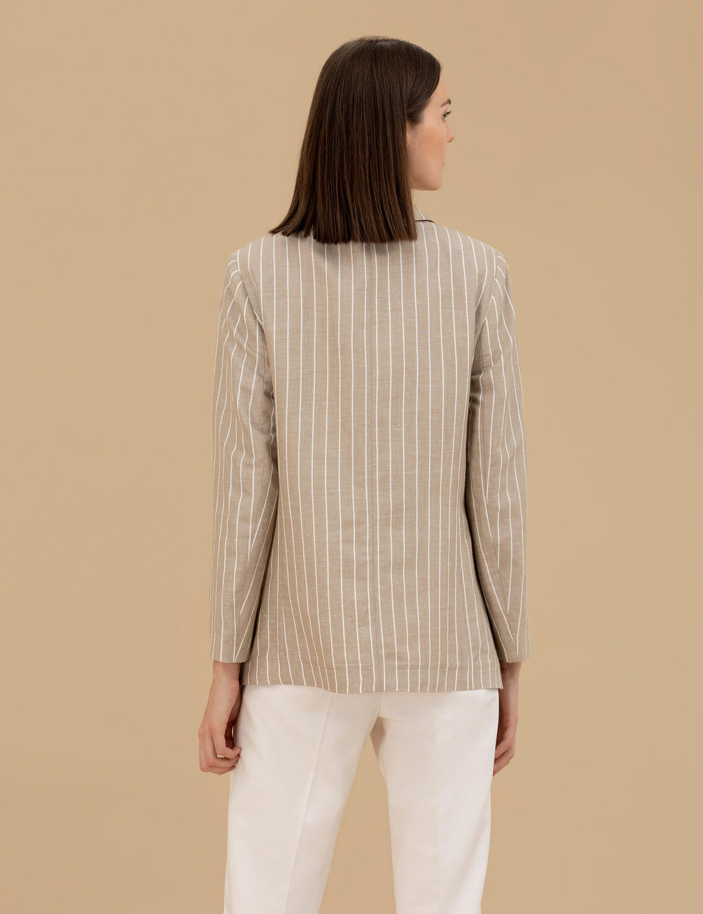 Bej Keten Kar___ml_ Comfort Fit Ceket