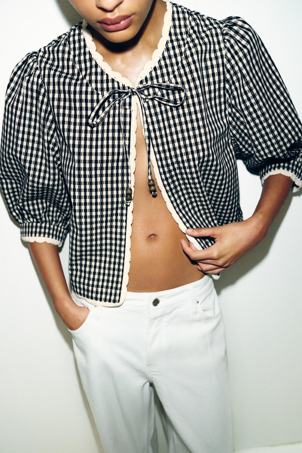 GINGHAM CHECK CROCHET JACKET - Zara фото 4