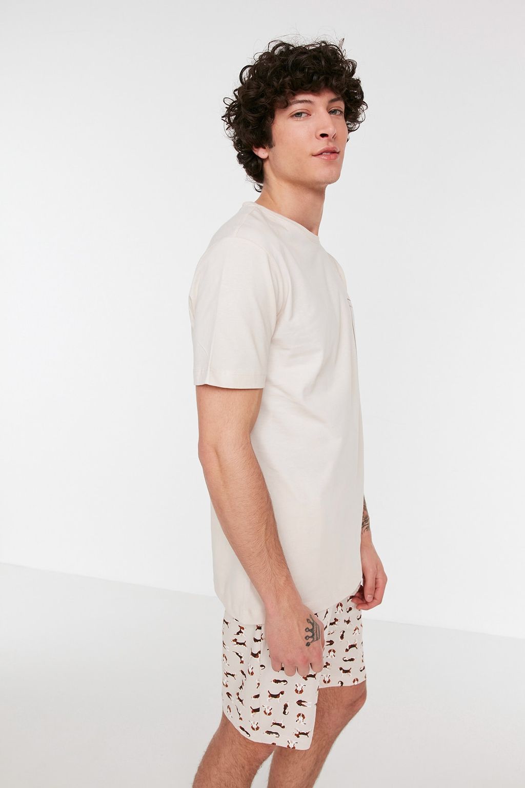 TRENDYOL MAN Indigo Regular Fit Kopek Desenli Orme Sortlu Pijama Tak?m? THMSS21PT0324 - Trendyolmilla фото 3