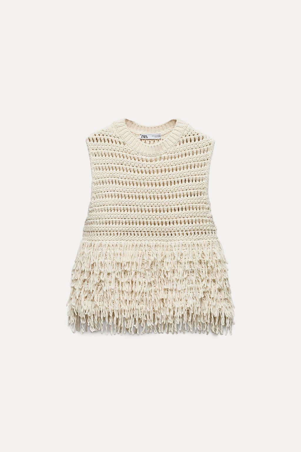 TEXTURED KNIT TOP WITH FRINGING - Zara фото 4