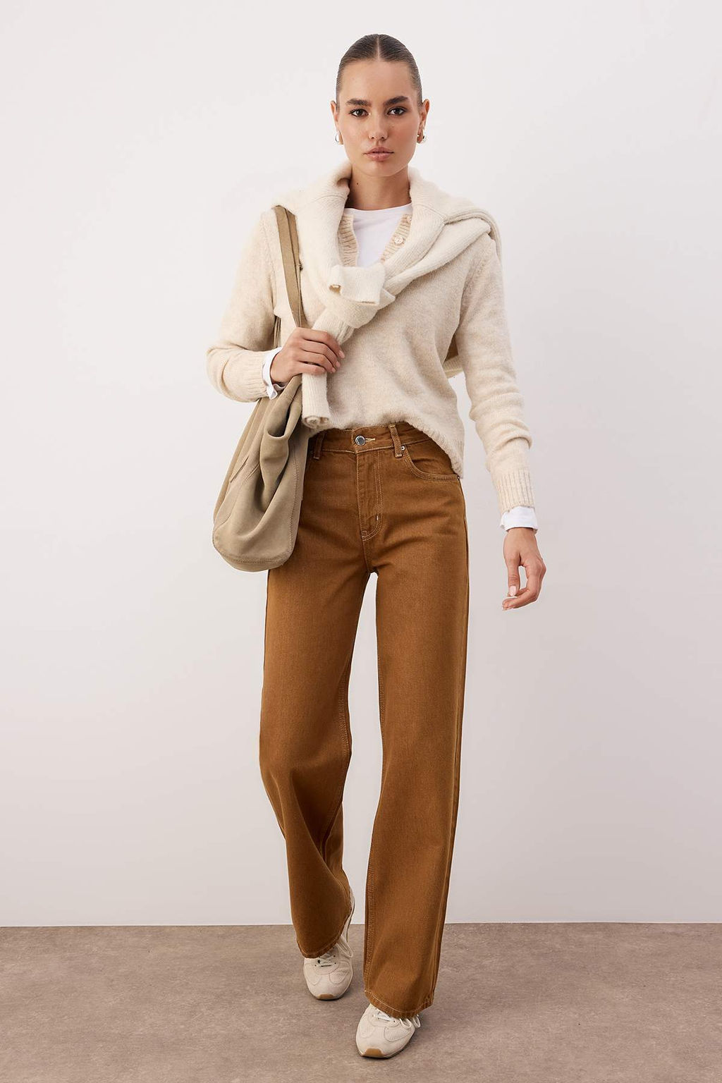 Bordo Yuksek Bel Vintage Y?kama Ozel Renk Denim Wide Leg/Genis Paca Jeans TWOAW26JE00110 - Trendyolmilla фото 9