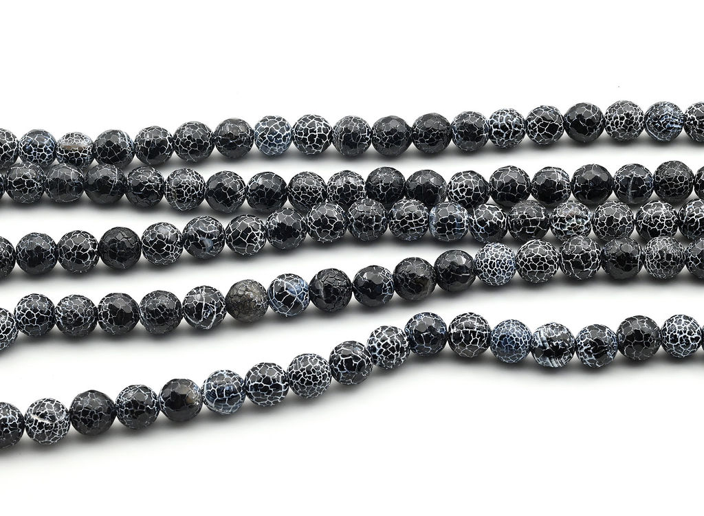 Бусины из агата "Вены Дракона" шарик гр.10мм цв.чёрный, 36см, 39 бусин Радуга камня