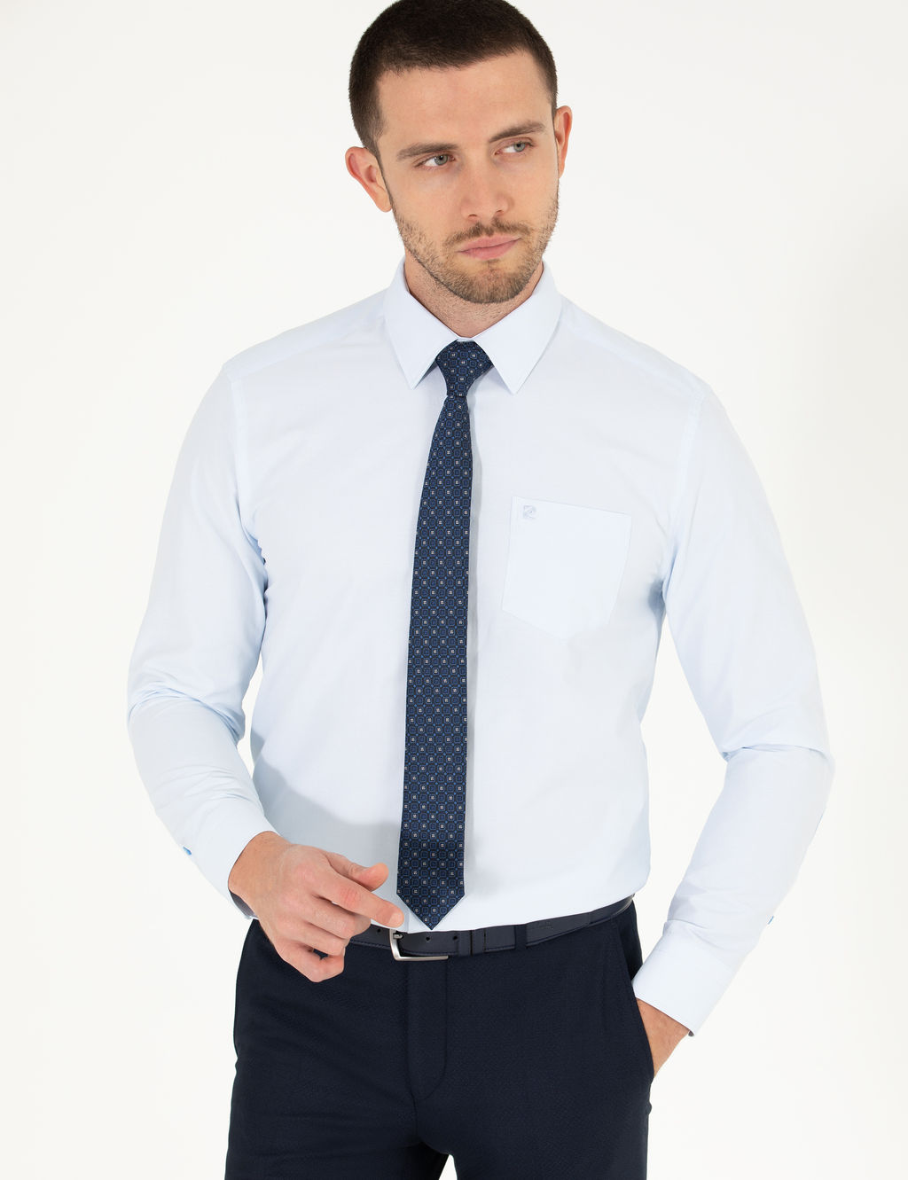 A__k Mavi Regular Fit Uzun Kollu Klasik G_mlek