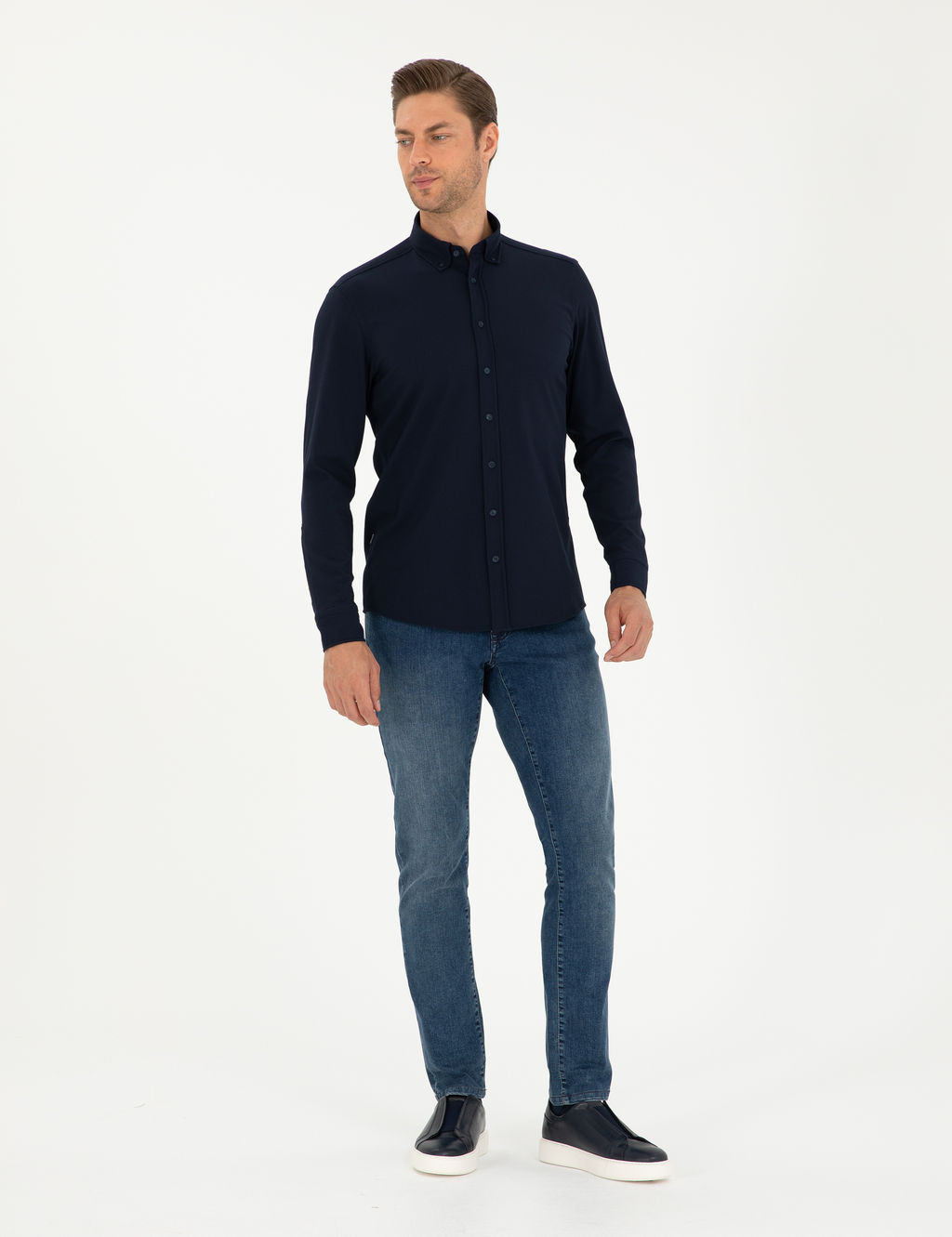Lacivert Slim Fit Uzun Kollu G_mlek