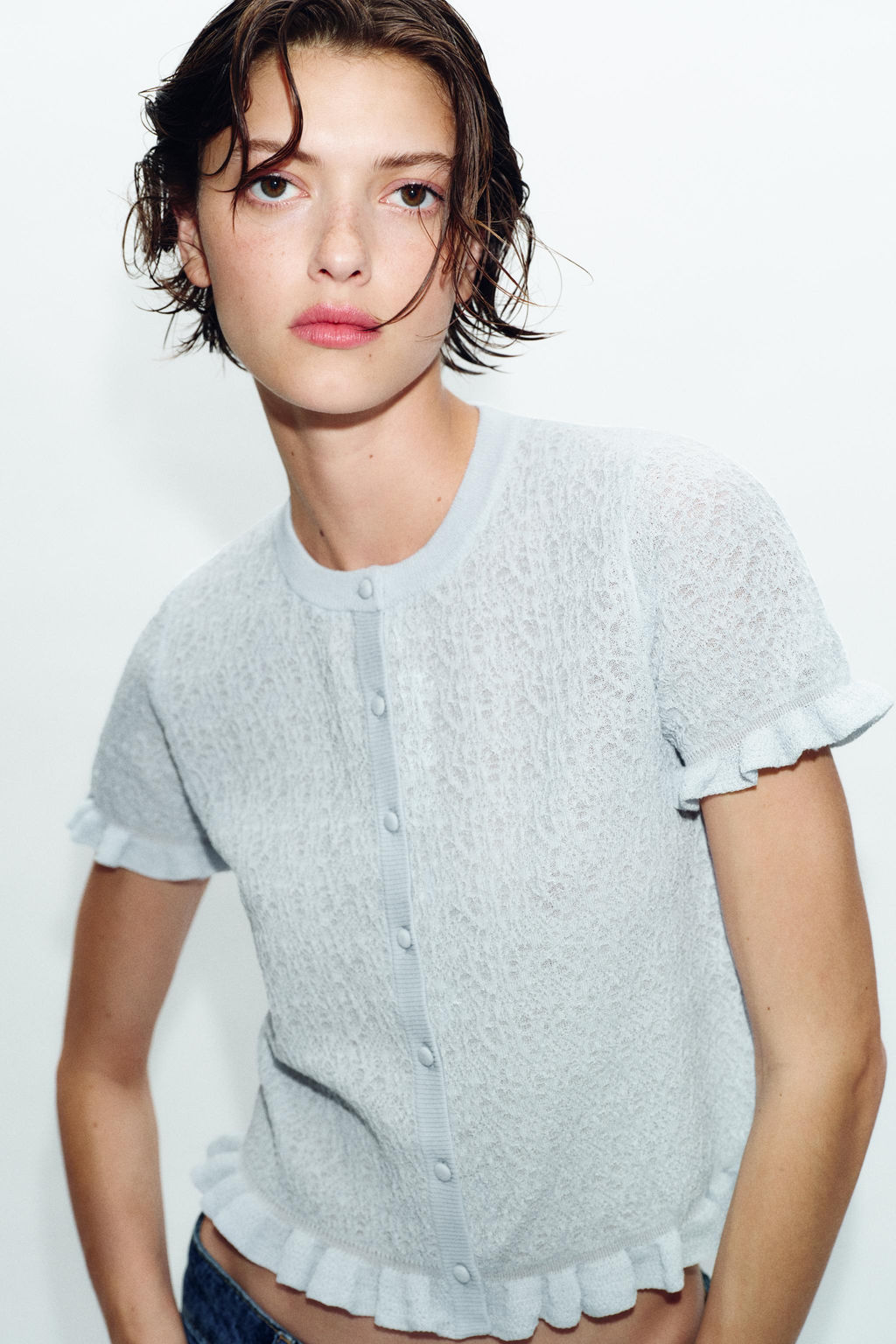 CHAQUETA PUNTO ESTRUCTURA VOLANTES / Azul claro - Zara фото 2