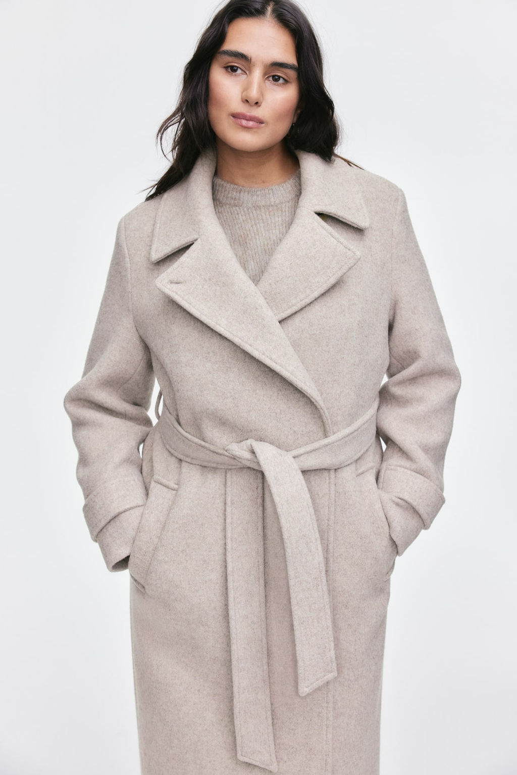 Abrigo en mezcla de lana con cinturon de anudar - H&m фото 4