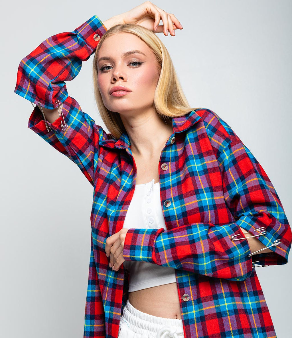 Рубашка #БШ2290-3, красный,голубой