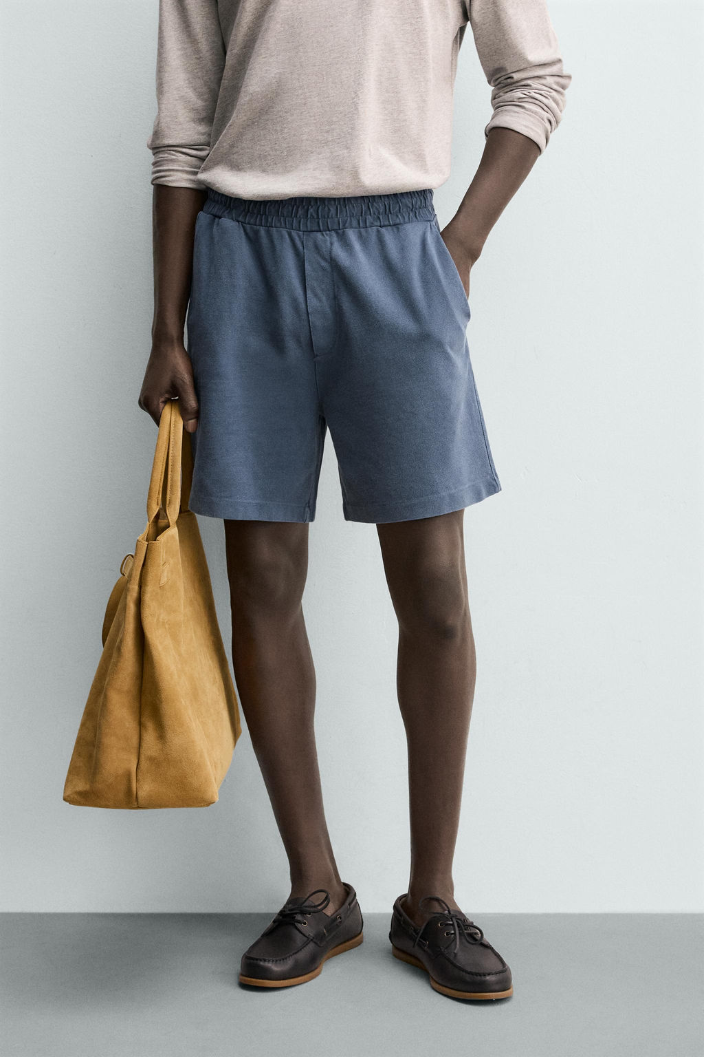 BERMUDA PIQU? REGULAR FIT LAVADO / Azul