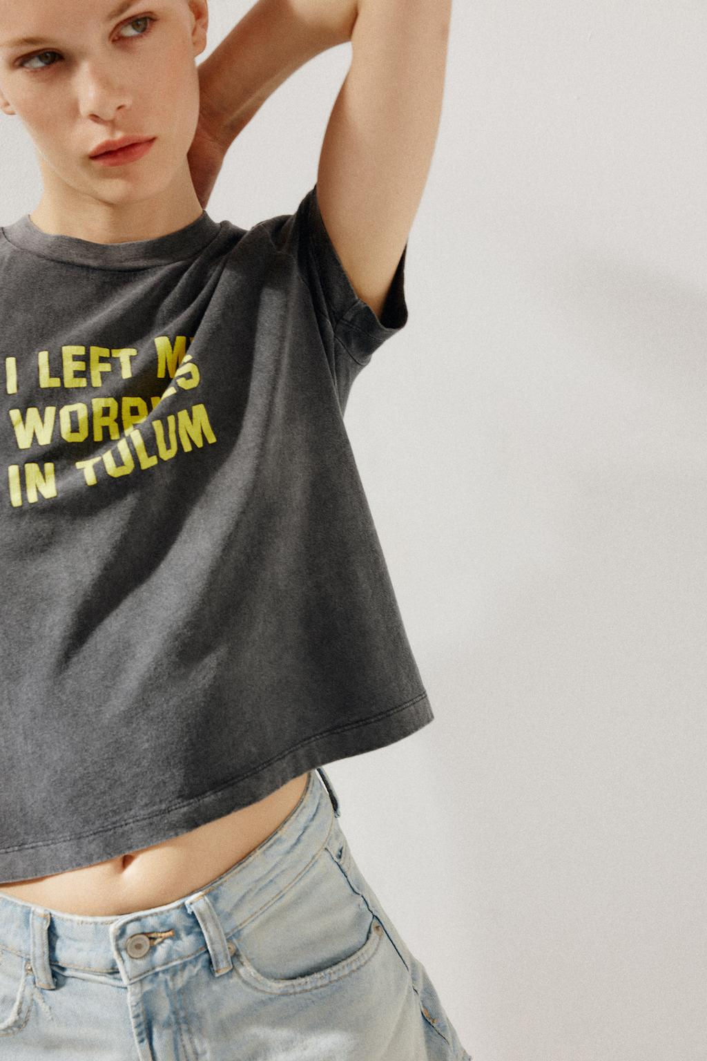 WASHED T-SHIRT WITH SLOGAN - Zara фото 16