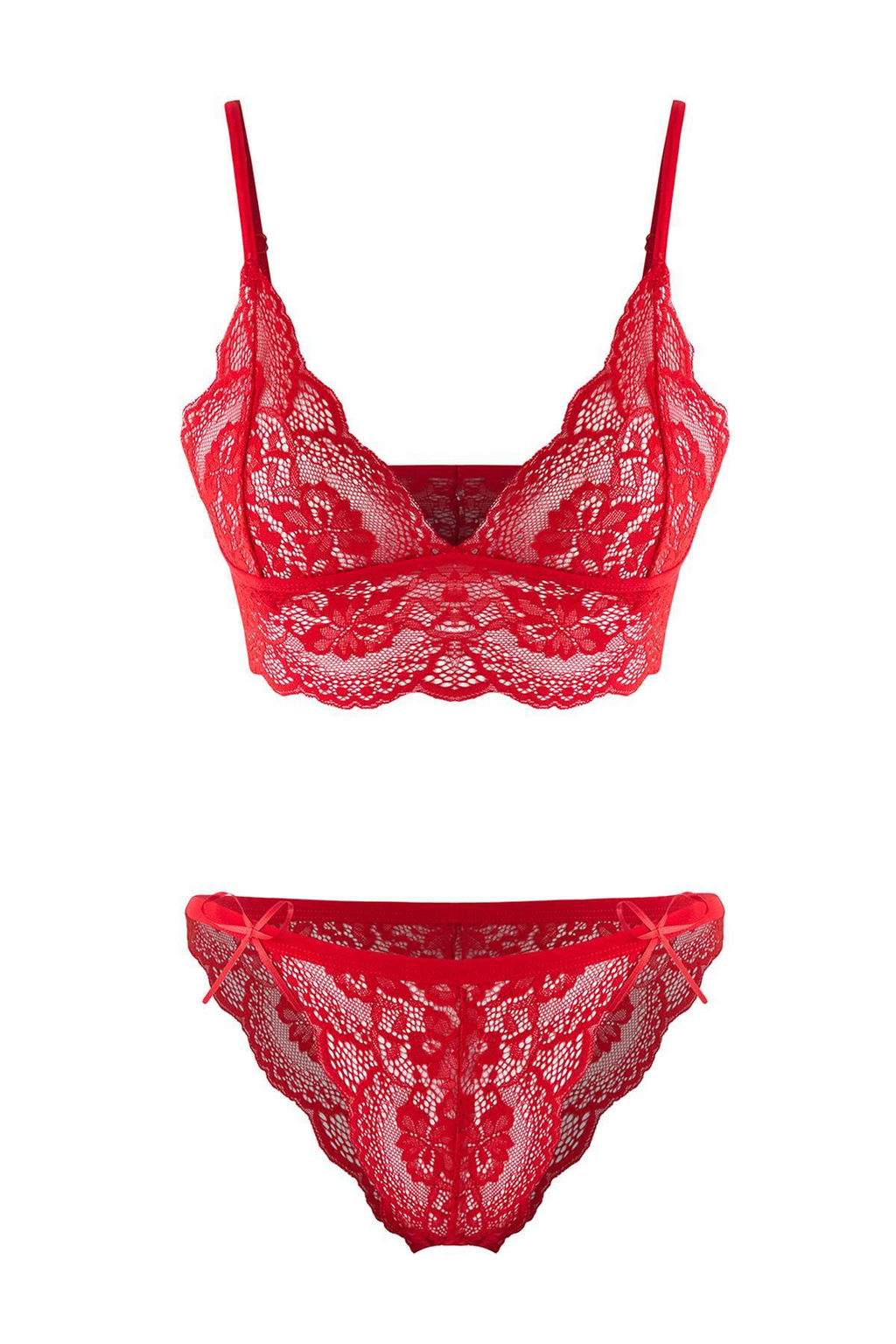 K?rm?z? Dantelli Kurdele/Fiyonklu Kaps?z Ask?l? Orme Ic Camas?r? Tak?m? THMAW25CC00022