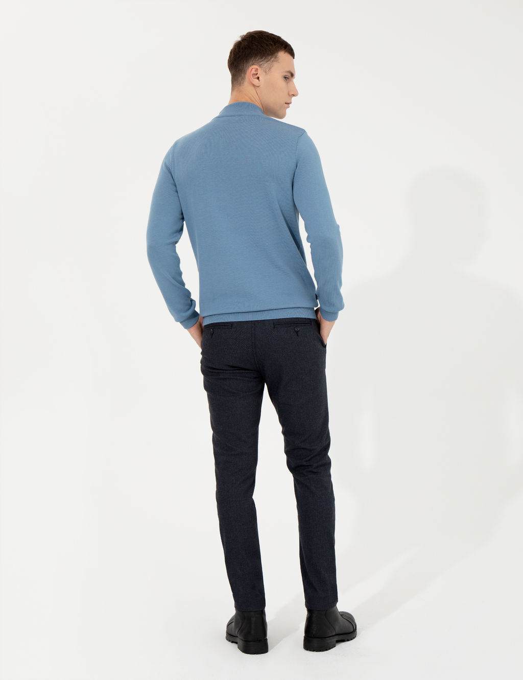Lacivert Slim Fit Keten Kar___ml_ Kanvas Pantolon