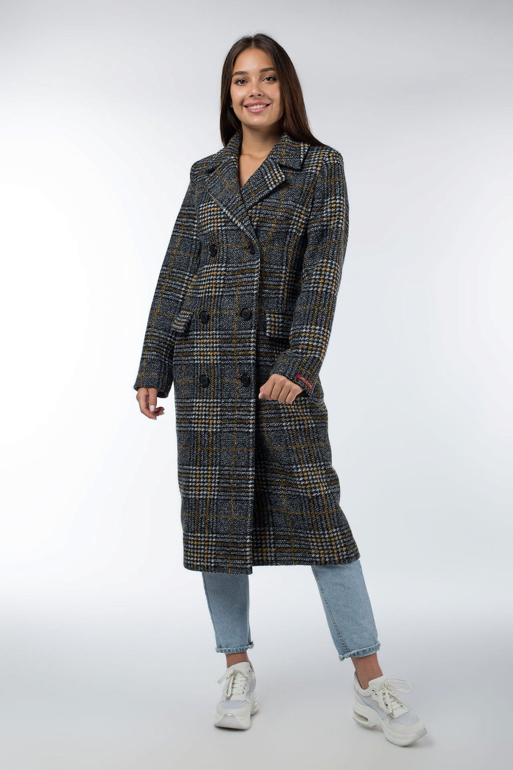 Пальто женское демисезонное Микроворса/Клетка - El podio фото 3