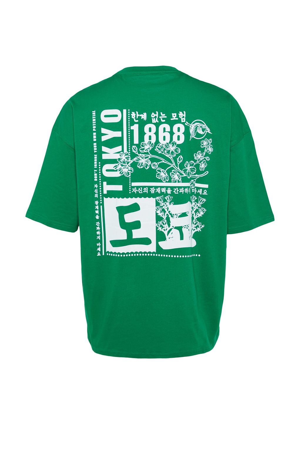 Yesil Oversize/Genis Kesim Uzak Dogu Bask?l? K?sa Kol %100 Pamuklu T-Shirt TMNSS23TS00170