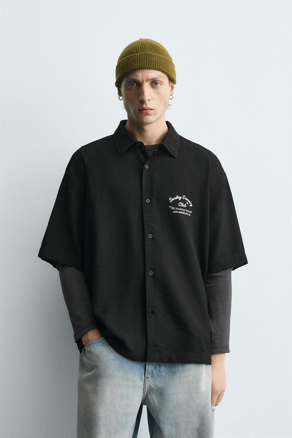 CAMISA FLUIDA BORDADO / Negro