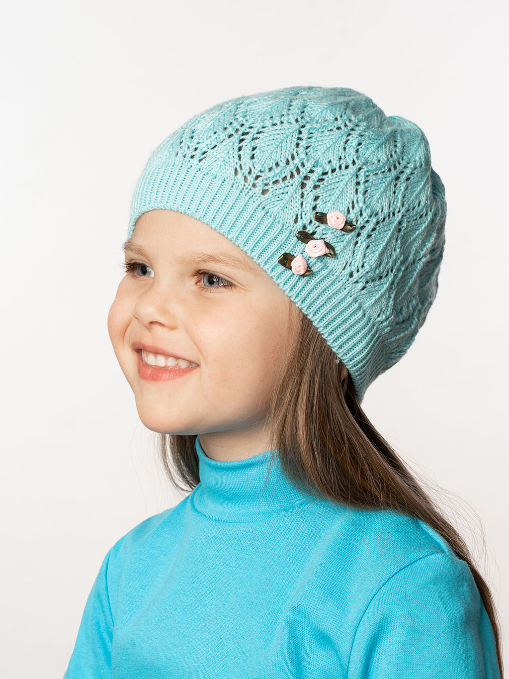 Шапка вязаная бирюза  "Коса "
