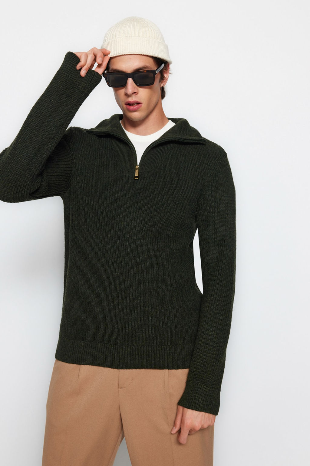 TRENDYOL MAN Ekru Regular Fit Yunlu Fermuarl? Bal?kc? Yaka Triko Kazak TMNAW22KZ0347 - Trendyolmilla фото 42