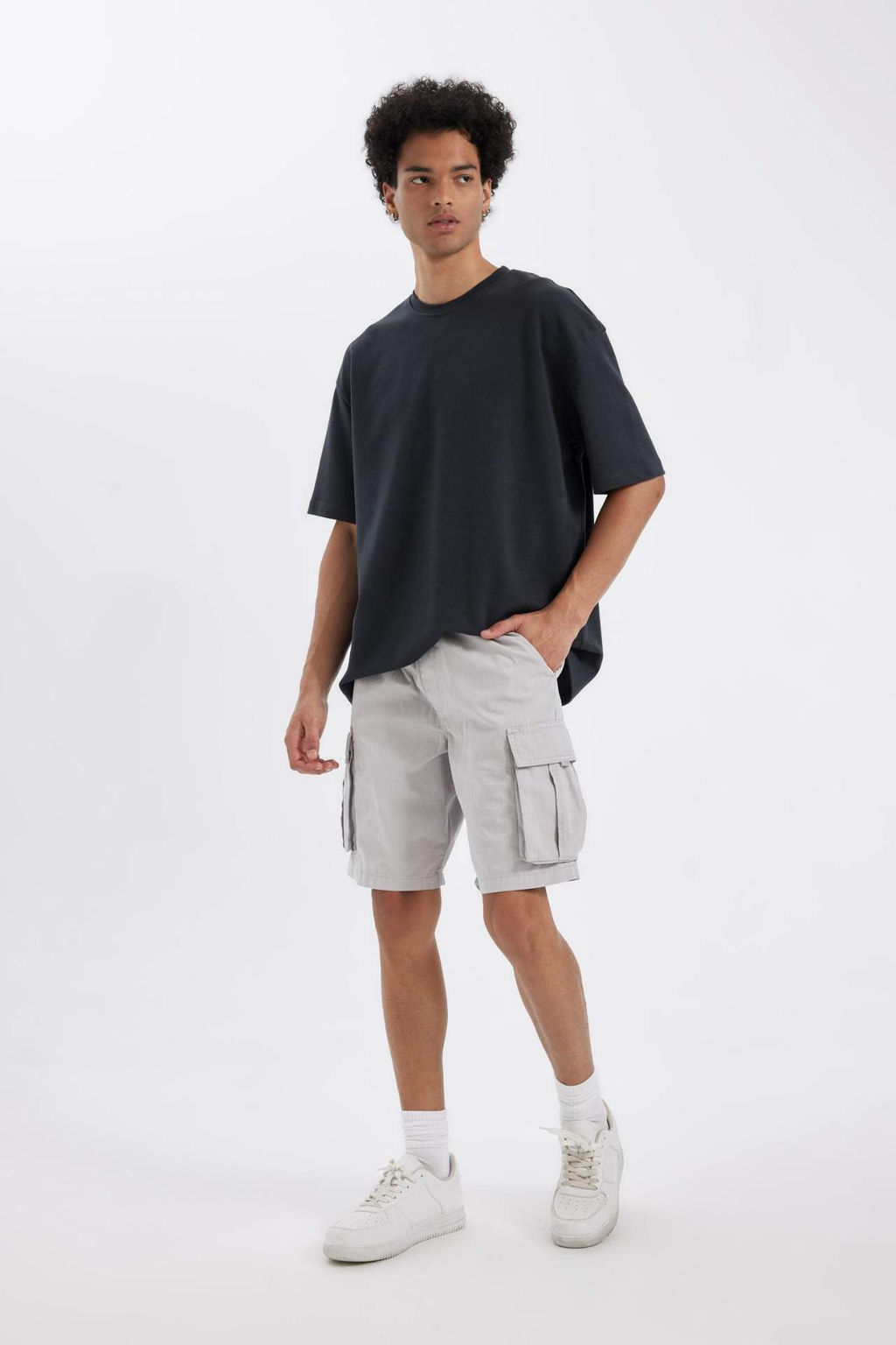 Relax Fit Duz Paca Gabardin Kargo Bermuda Sort - Defacto фото 2