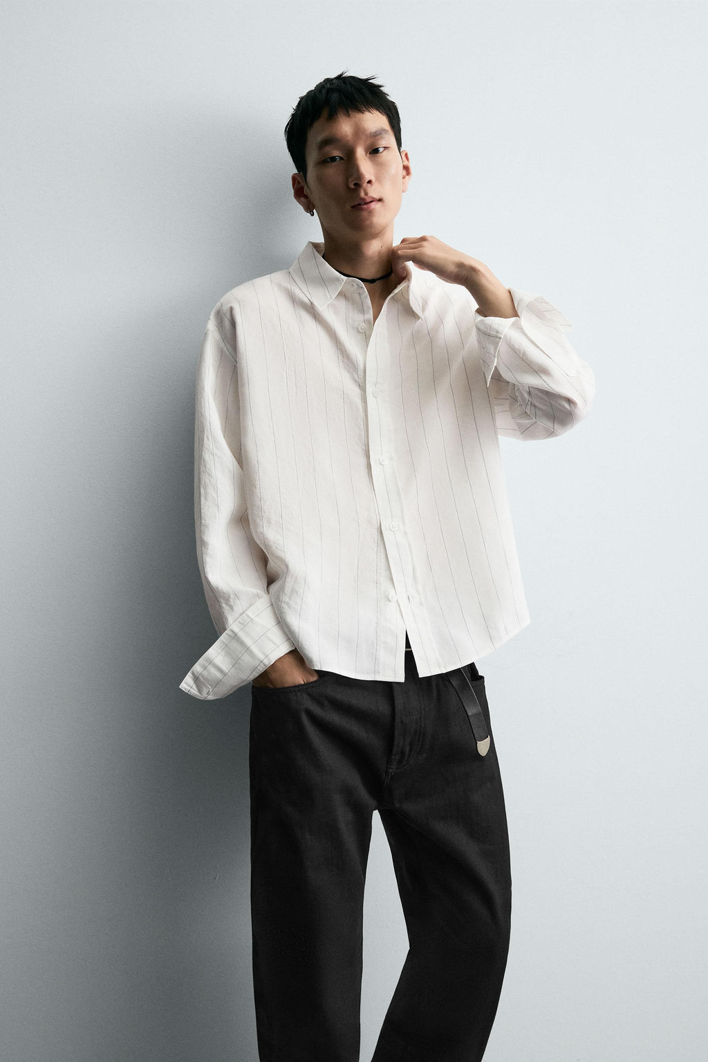 IRREGULAR STRIPE FLOWING SHIRT - Zara фото 6