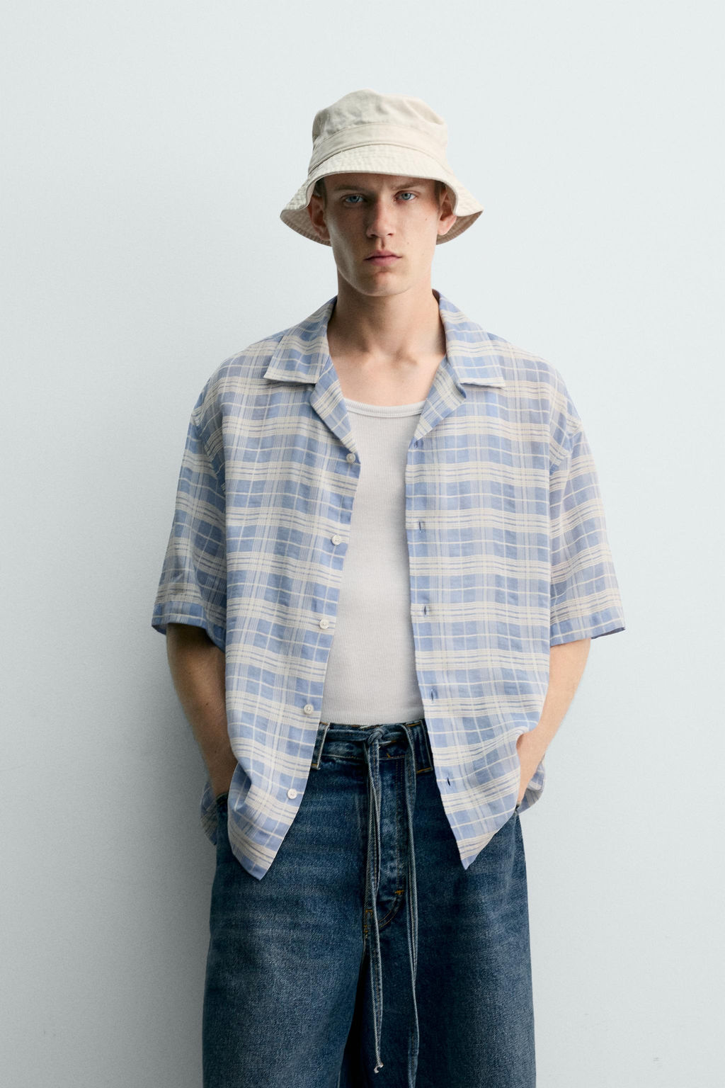 CAMISA JACQUARD CUADROS / Azul / Blanco - Zara фото 2
