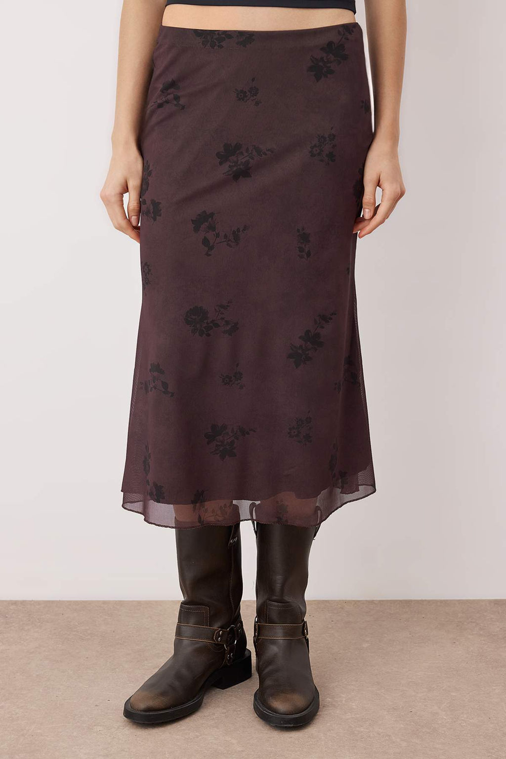 Teen Haki Cicek Bask?l? Bodycon Tul Esnek Orme Etek TWOAW26ET00036 - Trendyolmilla фото 4