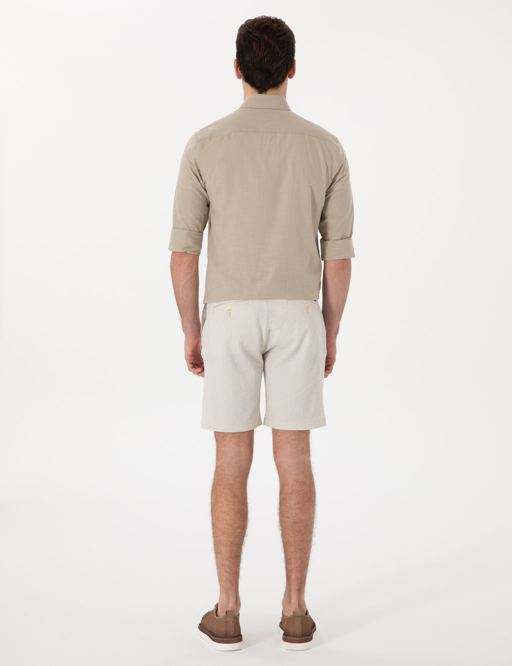 Bej Slim Fit Gofre Beli Lastikli Dokuma _ort