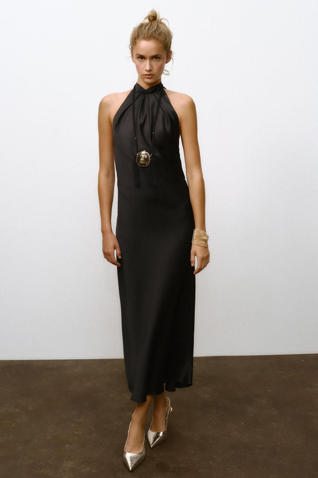 OPEN BACK SATIN MIDI DRESS