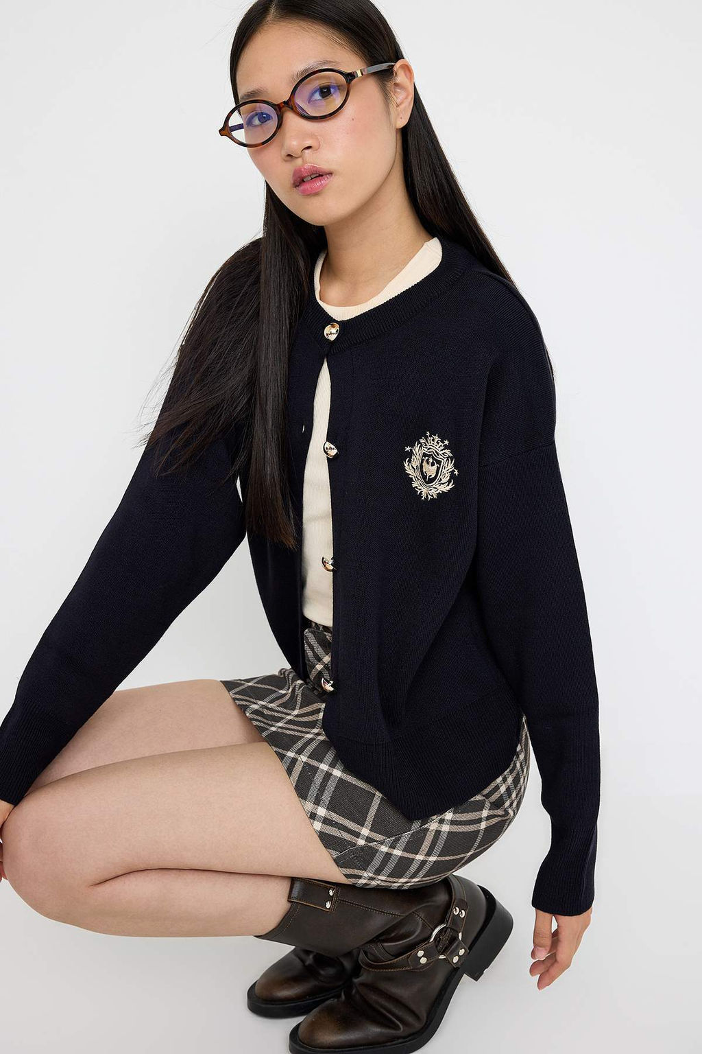 Teen Lacivert Kolej Temal? Nak?s Islemeli Triko H?rka TWOAW26HI00214 - Trendyolmilla фото 2