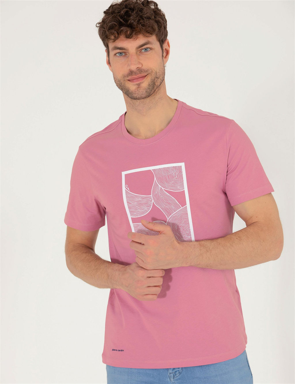 Pembe Slim Fit Bask_l_ Bisiklet Yaka Ti__rt - Pierre cardin фото 2