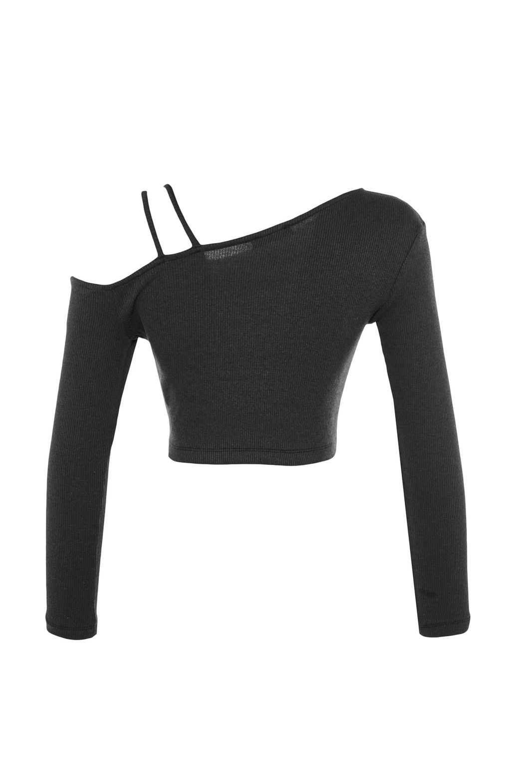 Siyah Aksesuar Detayl? Biyeli Fitted/Vucuda Oturan Crop Fitilli Esnek Orme Bluz TWOAW23BZ00349