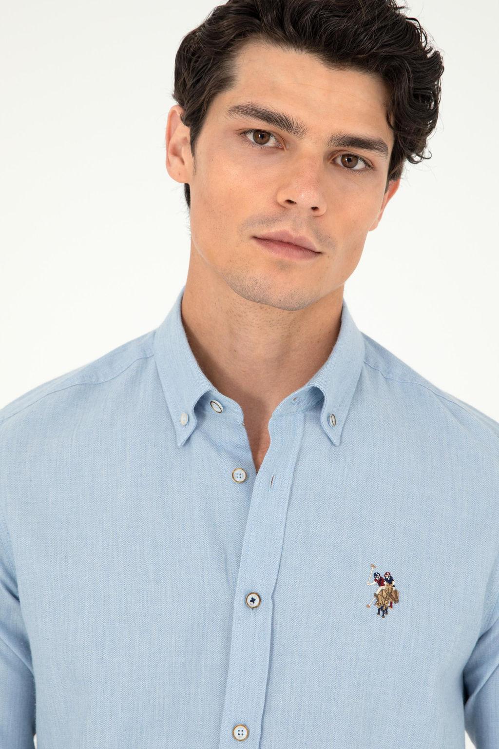 Мужская голубая базовая рубашка с длинным рукавом - U.s. polo assn фото 2