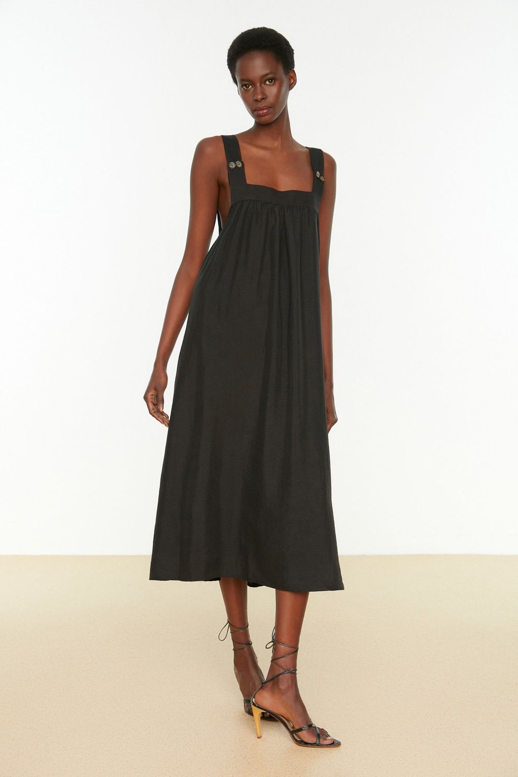 Siyah Shift/Duz Kesim Ask?l? Midi Dokuma Elbise TWOSS22EL1172 - Trendyolmilla фото 3